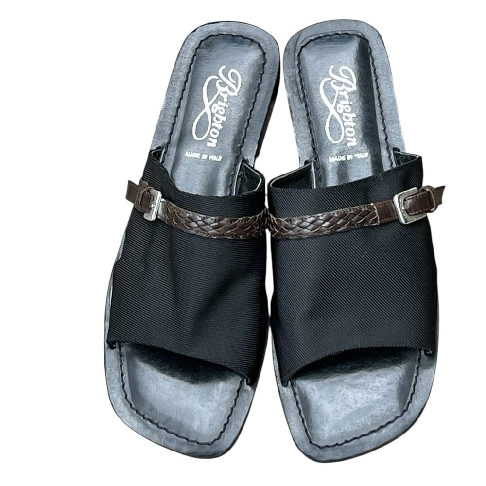 Brighton black and brown braided leather accent slide sandals Made in It…